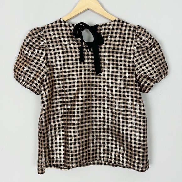 NEW J.Crew Lurex Metallic Threads Puff Sleeve Top Checkered Size Medium Women's - Picture 5 of 6